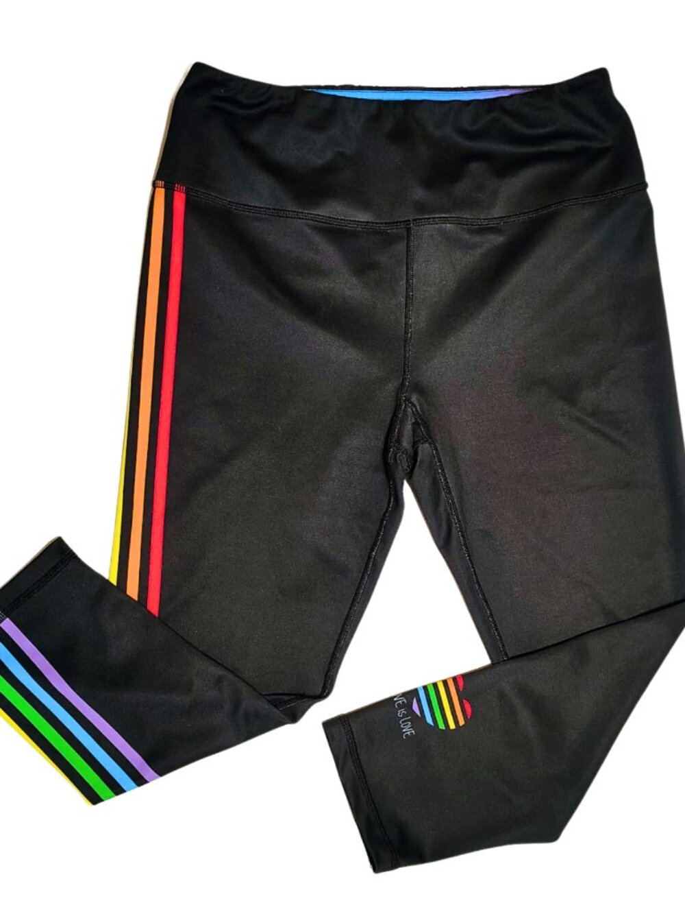 Miami Fitwear Love is Love Rainbow Stripe Leggings Large Capri - Picture 3 of 6